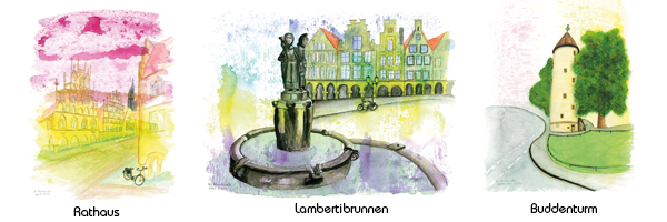 Motive: Münster Rathaus - Lambertibrunnen - Buddenturm