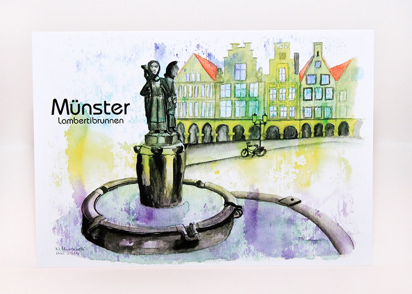 Münster-Postkarte-Lambertibrunnen